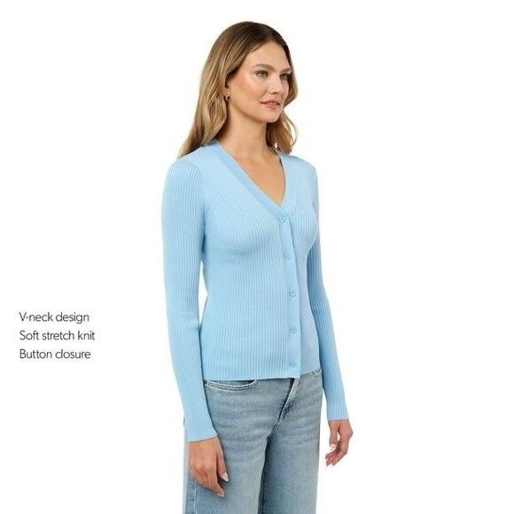 Edited by Remi Bader Women's V-Neck Cardigan Light Blue Size M Soft stretch knit - Picture 6 of 10